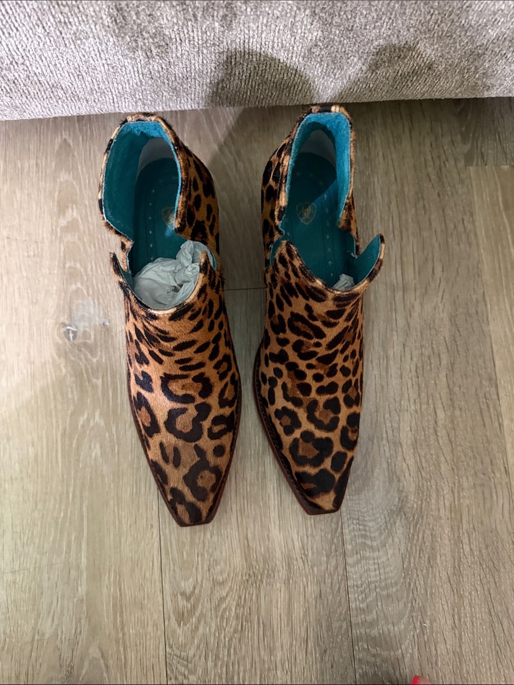 Ariat Leopard Print Ankle Booties with Turquoise Lining - Picture 5 of 8
